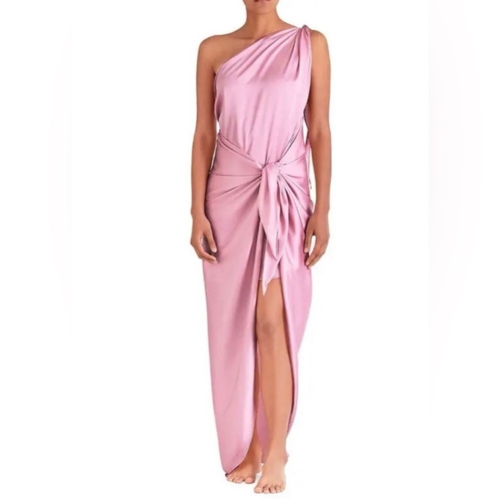 NWT Revolve Baobab Marea Satin Draped Maxi One Shoulder Dress Blush Pink Small